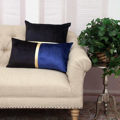 Black Gold and Blue Tufted Velvet Lumbar Pillow - Accent Throw Pillows