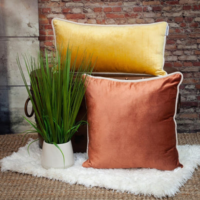 Reversible Gold and Brown Lumbar Velvet Throw Pillow - Accent Throw Pillows