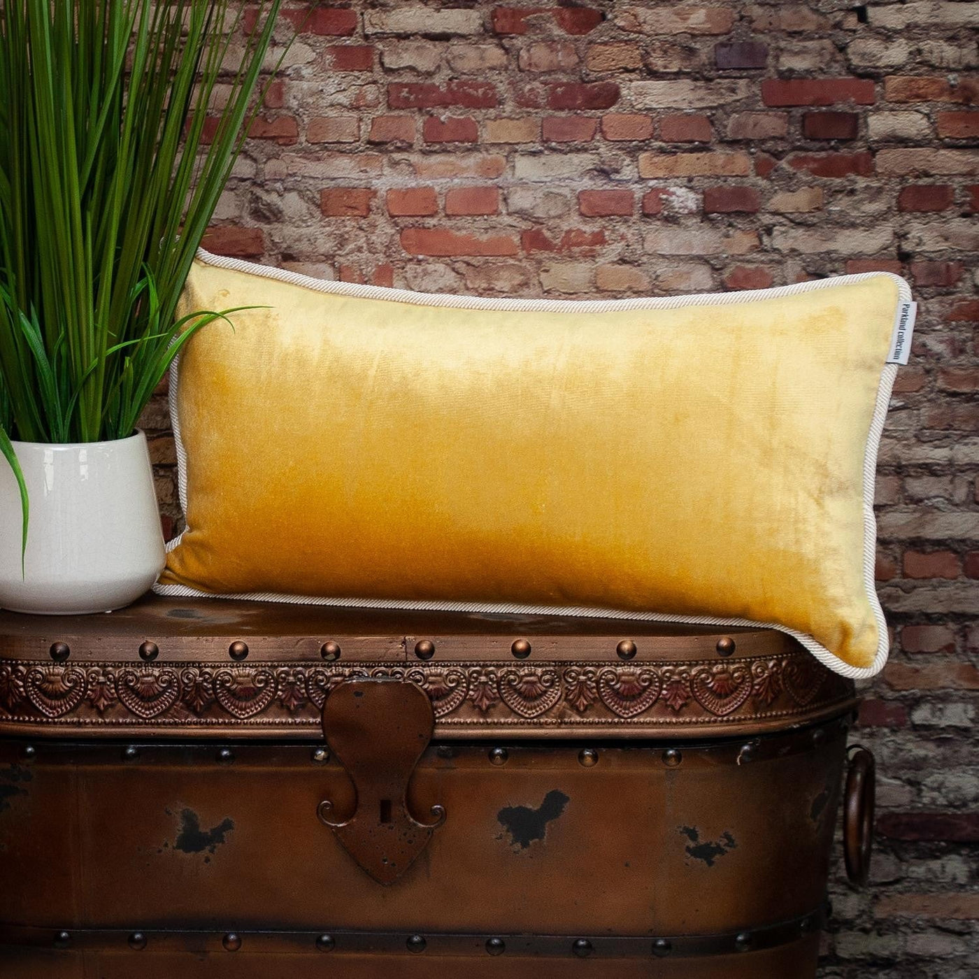 Reversible Gold and Brown Lumbar Velvet Throw Pillow - Accent Throw Pillows