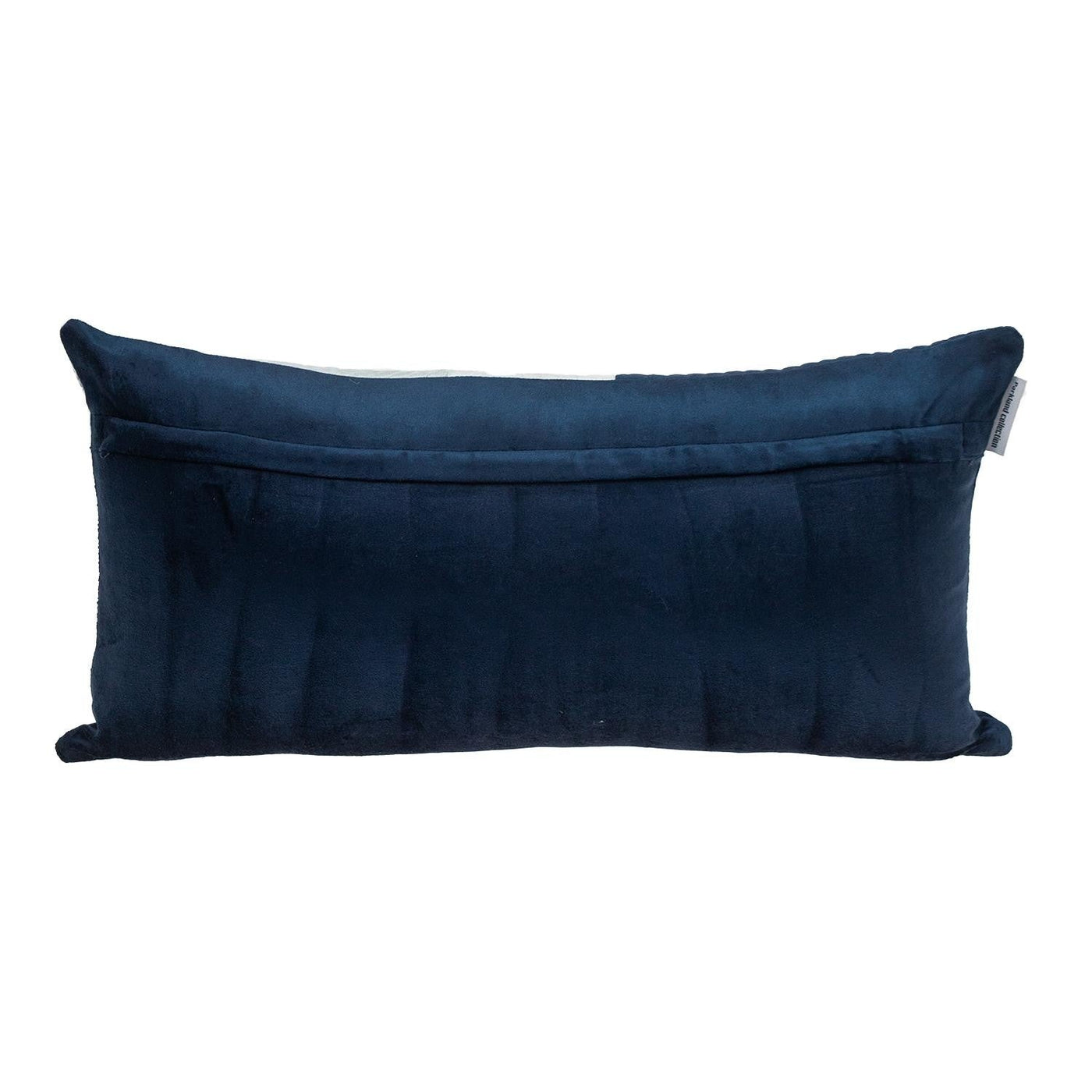 Navy Blue and Silver Quilted Colorblock Velvet Lumbar Throw Pillow - Accent Throw Pillows