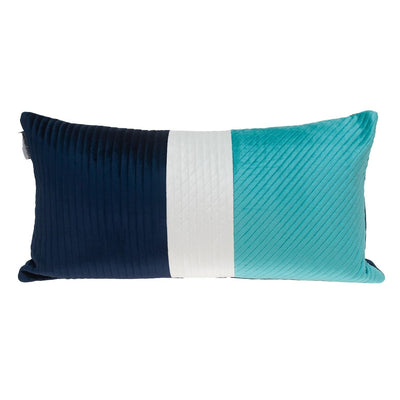 Navy Blue and Sea Blue Quilted Colorblock Velvet Lumbar Throw Pillow - Accent Throw Pillows