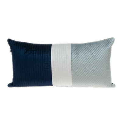 Navy Blue and Silver Quilted Colorblock Velvet Lumbar Throw Pillow - Accent Throw Pillows