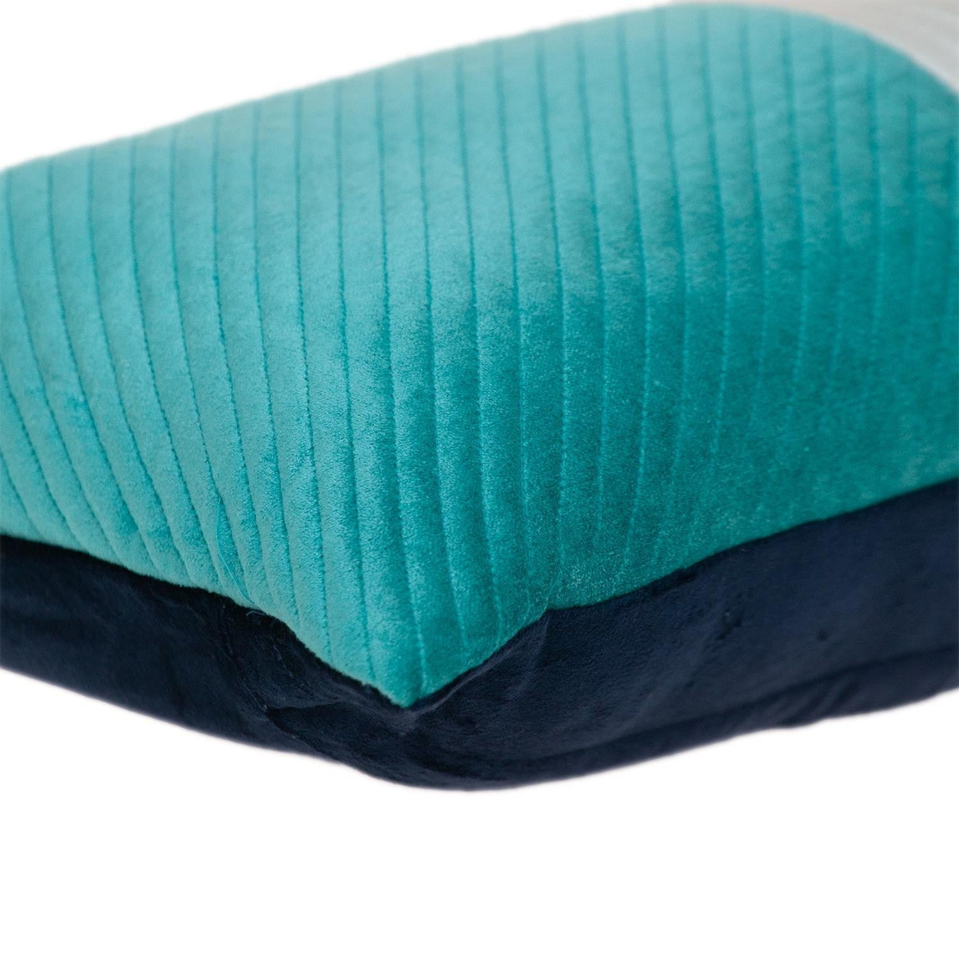 Navy Blue and Sea Blue Quilted Colorblock Velvet Lumbar Throw Pillow - Accent Throw Pillows