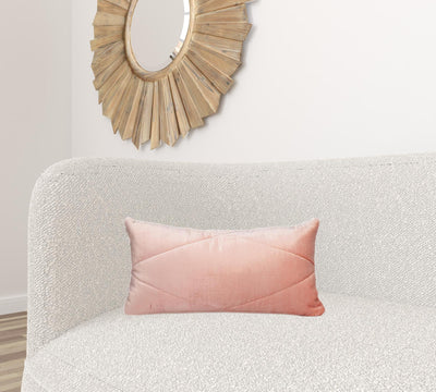 Quilted Pink Velvet Lumbar Throw Pillow - Accent Throw Pillows