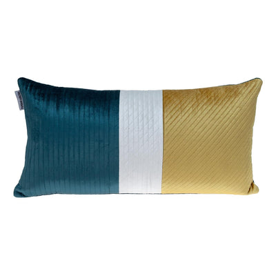 Sea Green and Yellow Quilted Colorblock Velvet Lumbar Throw Pillow - Accent Throw Pillows