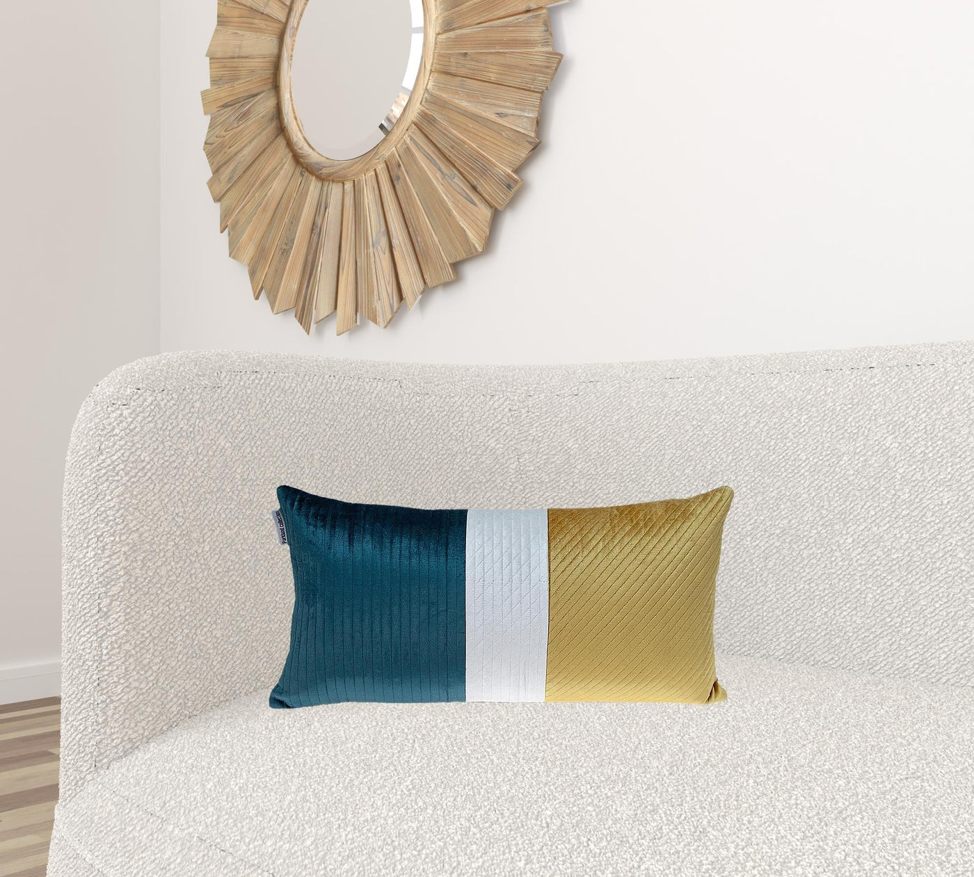 Sea Green and Yellow Quilted Colorblock Velvet Lumbar Throw Pillow - Accent Throw Pillows