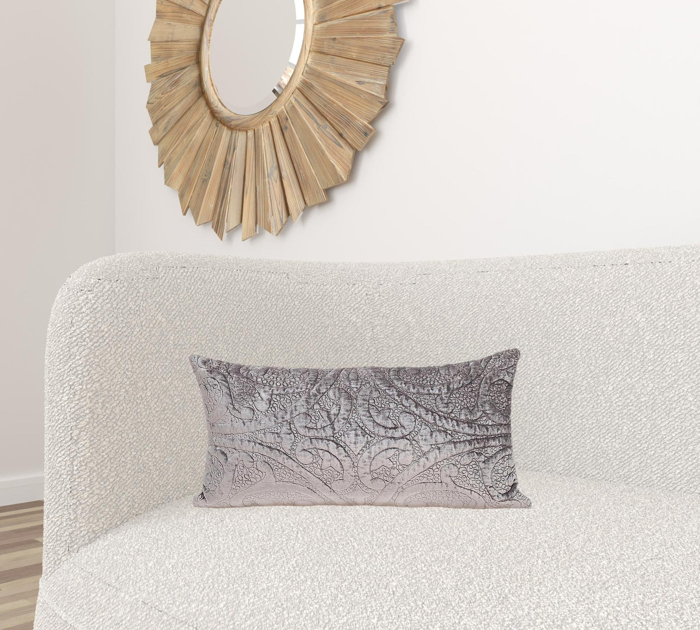 Taupe Quilted Velvet Lumbar Throw Pillow - Accent Throw Pillows