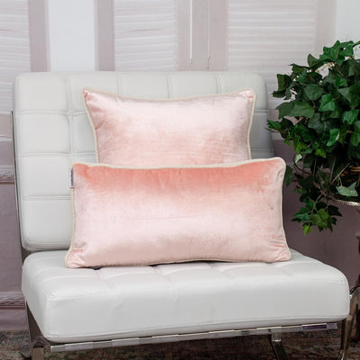 Reversible Ivory and Pink Lumbar Velvet Throw Pillow - Accent Throw Pillows