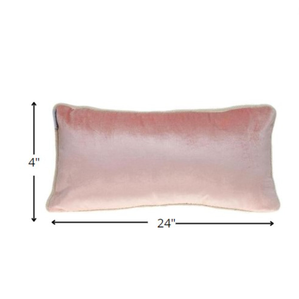 Reversible Ivory and Pink Lumbar Velvet Throw Pillow - Accent Throw Pillows