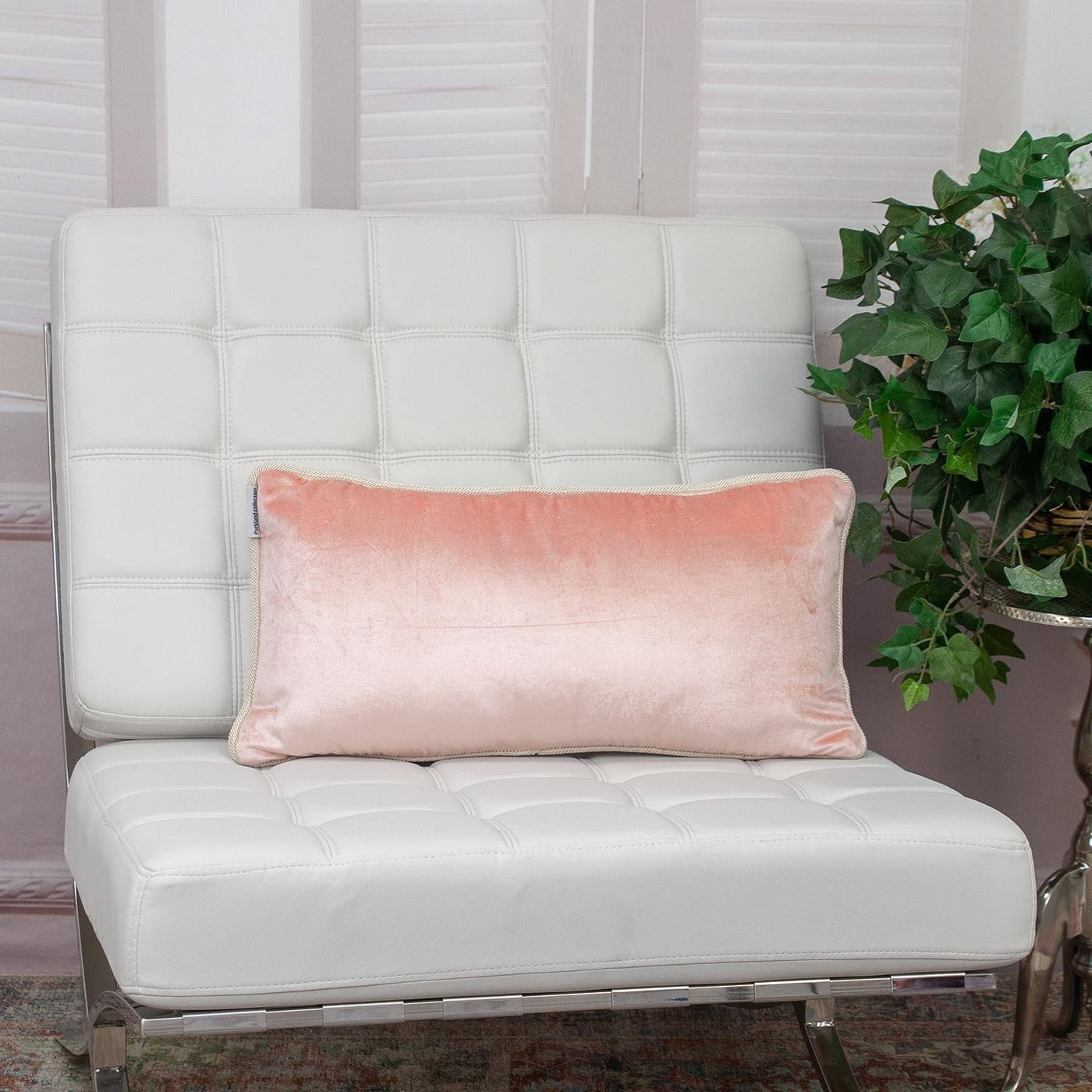 Reversible Ivory and Pink Lumbar Velvet Throw Pillow - Accent Throw Pillows