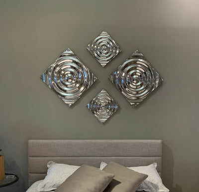 12’ X 12’ Silver Metallic Buffed Aluminum Abstract Wall Decor - Wall Decor