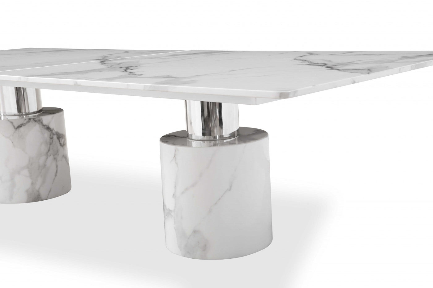 120’’ White Marble Double Pedestal Base Dining Table - Dining Tables