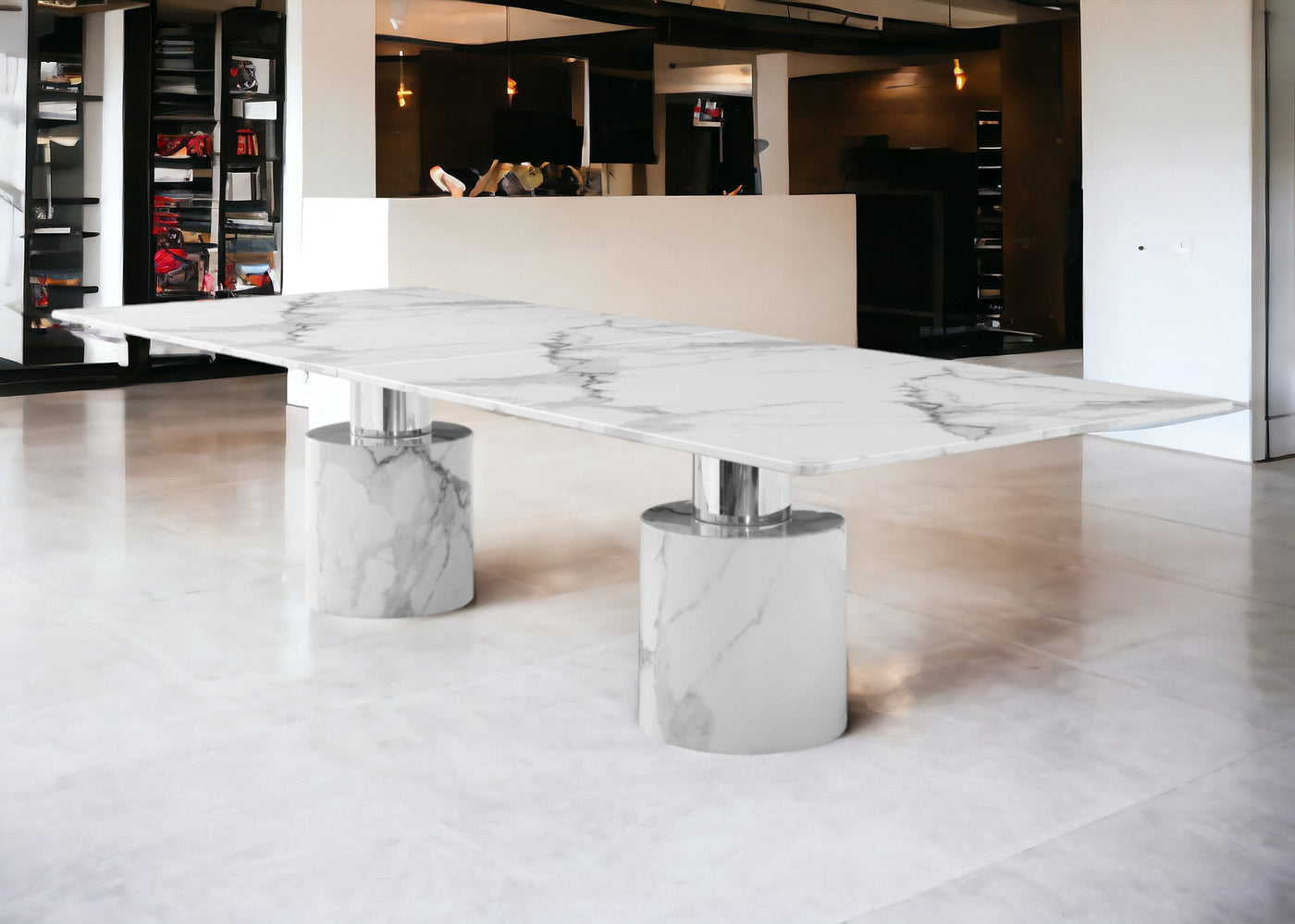 120’’ White Marble Double Pedestal Base Dining Table - Dining Tables