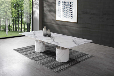 120’’ White Marble Double Pedestal Base Dining Table - Dining Tables