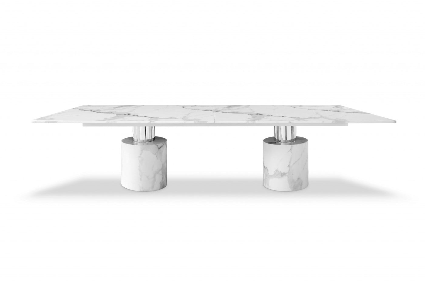 120’’ White Marble Double Pedestal Base Dining Table - Dining Tables