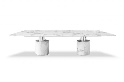 120’’ White Marble Double Pedestal Base Dining Table - Dining Tables