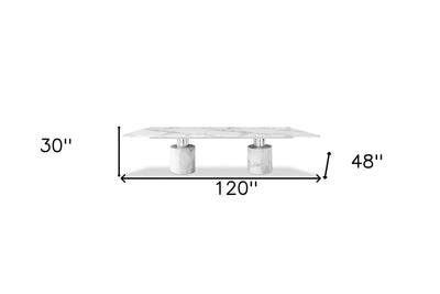 120’’ White Marble Double Pedestal Base Dining Table - Dining Tables