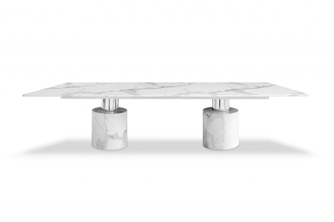 120’’ White Marble Double Pedestal Base Dining Table - Dining Tables