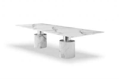 120’’ White Marble Double Pedestal Base Dining Table - Dining Tables