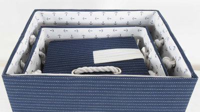 13.5’’ X 17’’ X 22.5’’ Blue Fabric Basket With Bow Decoration Set Of 5 - Organizers