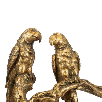 13’’ Antiqued Gold Parrots Sculpture - Wall Decor