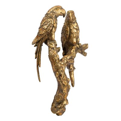 Antiqued Gold Parrots Sculpture - Wall Decor