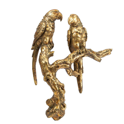 Antiqued Gold Parrots Sculpture - Wall Decor