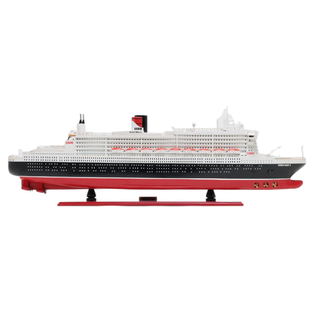 13’ Black and Red RMS Queen Mary II Large Boat Hand Painted Decorative Boat - Sculptures