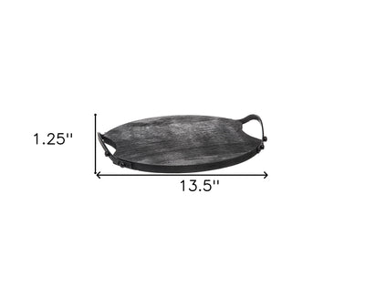 13’’ Black Round Wood and Metal Serving Tray With Handles - Trays