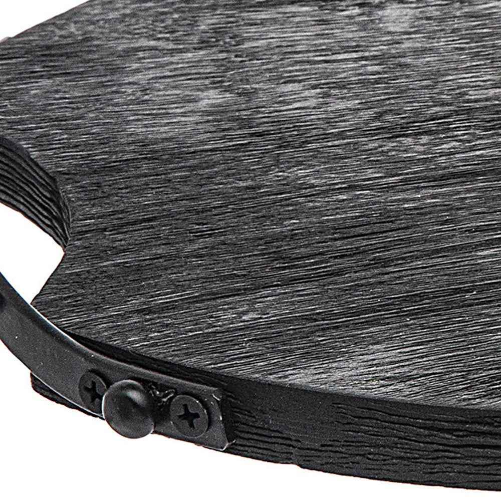 13’’ Black Round Wood and Metal Serving Tray With Handles - Trays