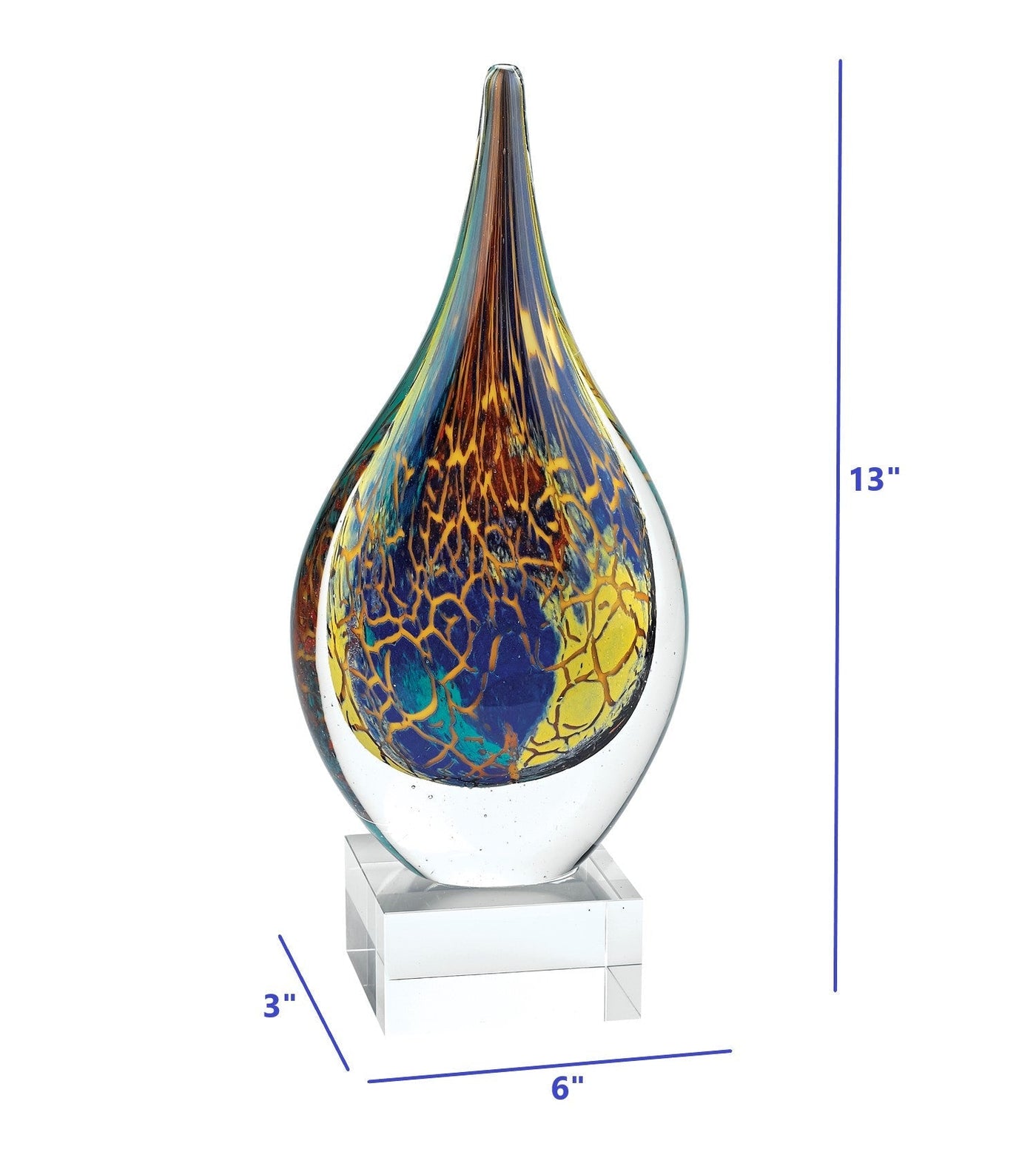 13’ Blue and Yellow Murano Glass Modern Abstract Tabletop Sculpture - Sculptures