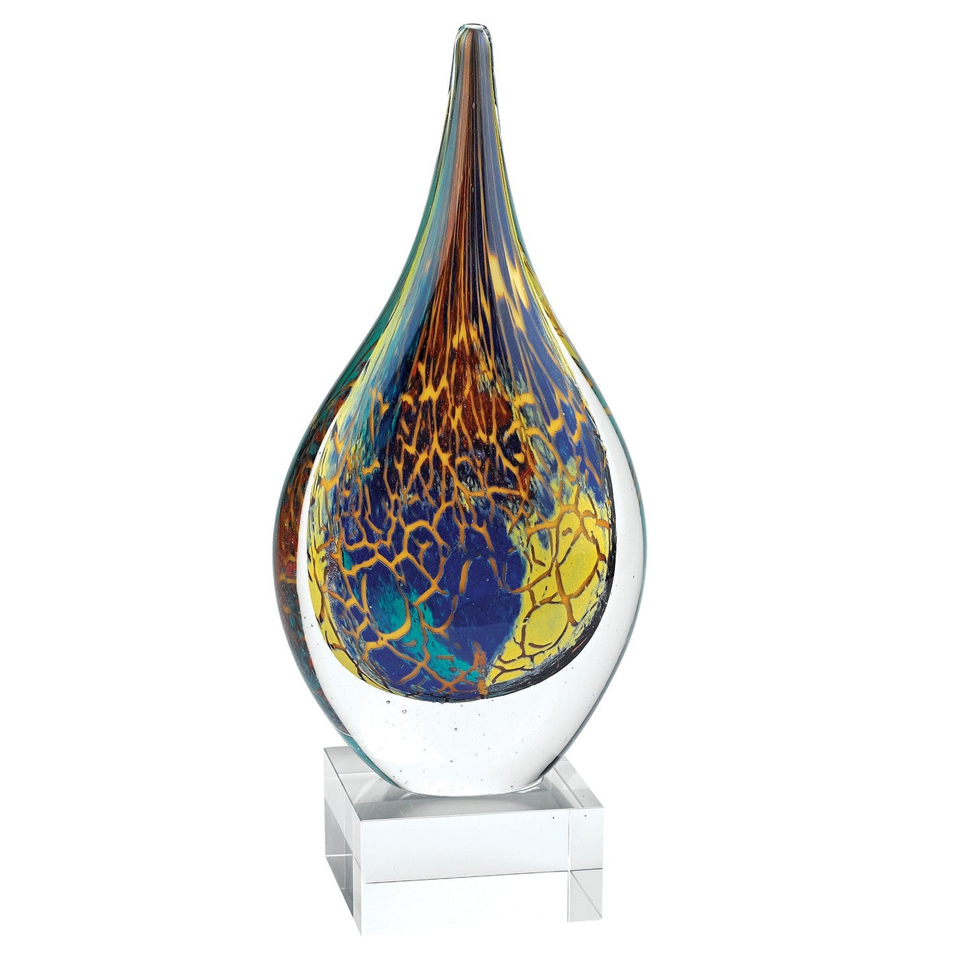 13’ Blue and Yellow Murano Glass Modern Abstract Tabletop Sculpture - Sculptures