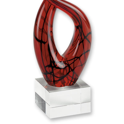 13’ Clear Burgundy and Black Murano Glass Modern Abstract Tabletop Sculpture - Sculptures