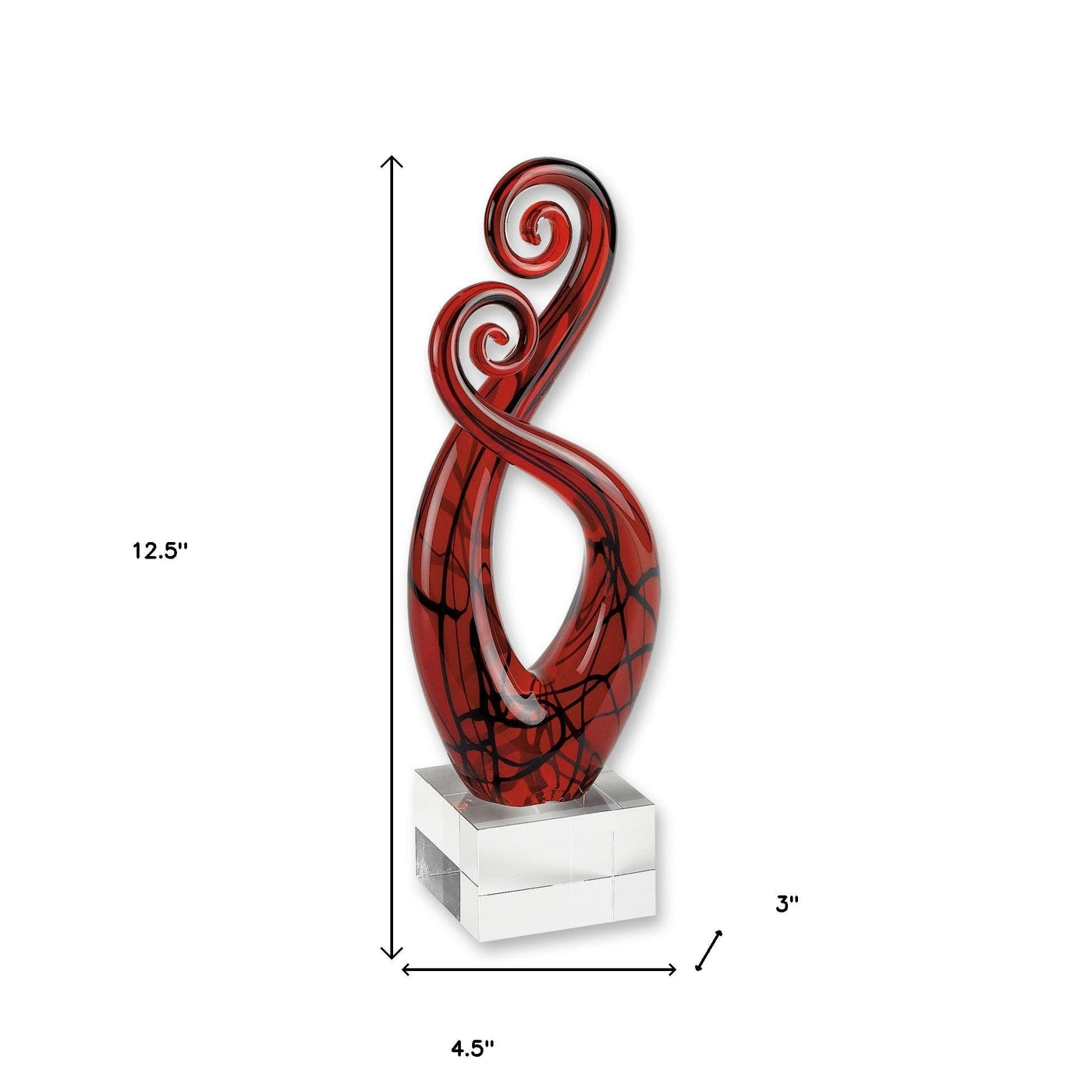 13’ Clear Burgundy and Black Murano Glass Modern Abstract Tabletop Sculpture - Sculptures