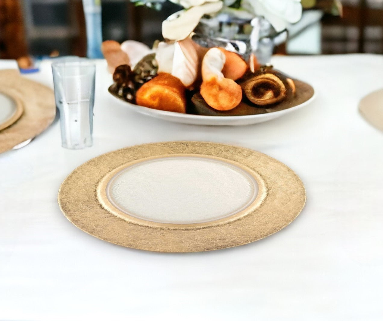 13’’ Gold Leaf Glass Charger Plate - Trays