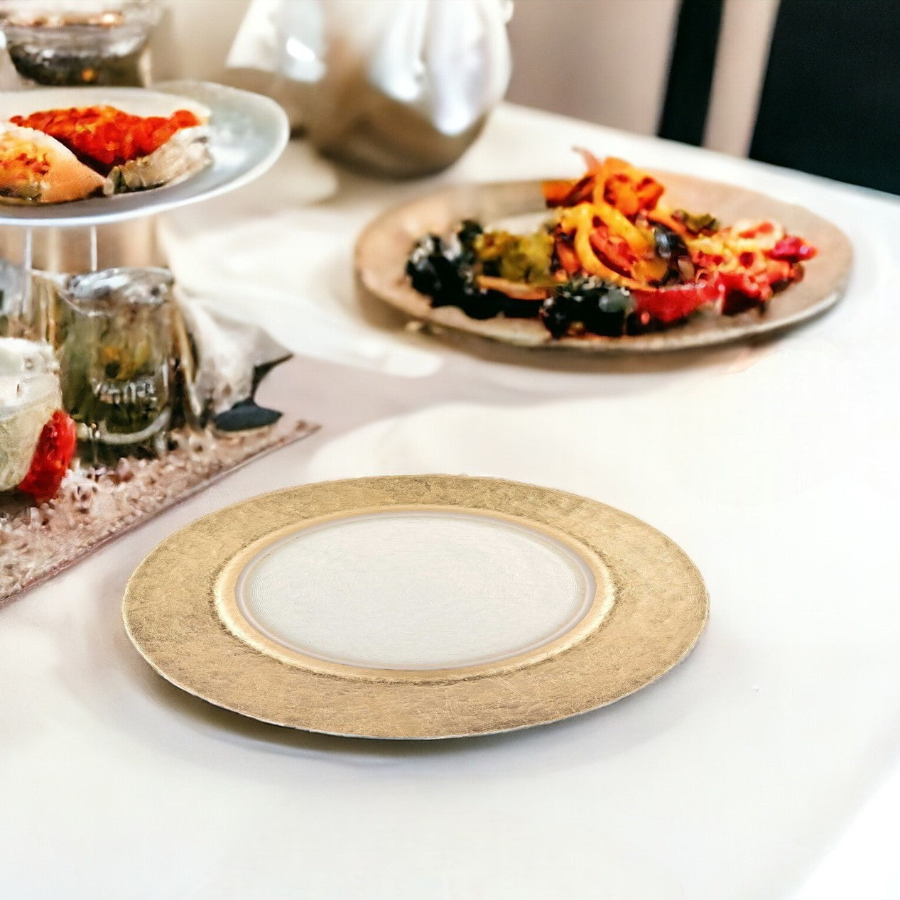 13’’ Gold Leaf Glass Charger Plate - Trays