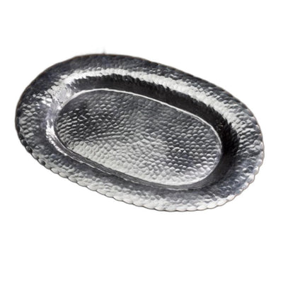 13’’ Silver Oval Stainless Steel Hammered Serving Tray - Trays