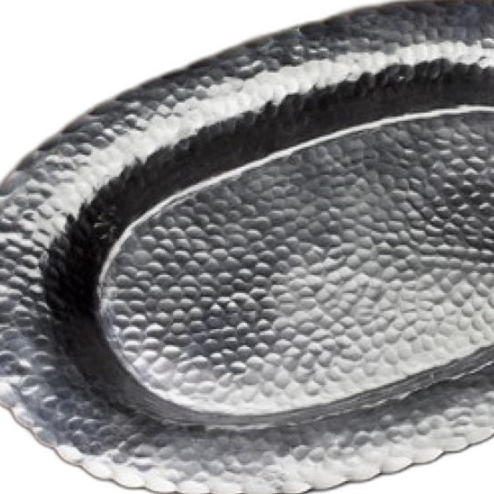 13’’ Silver Oval Stainless Steel Hammered Serving Tray - Trays