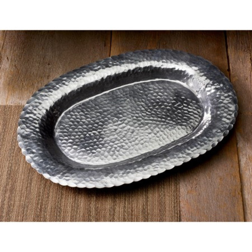 13’’ Silver Oval Stainless Steel Hammered Serving Tray - Trays