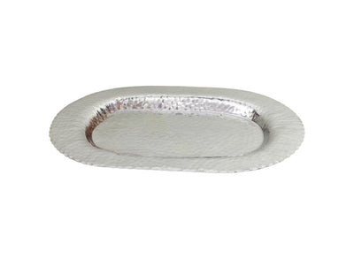 13’’ Silver Oval Stainless Steel Hammered Serving Tray - Trays