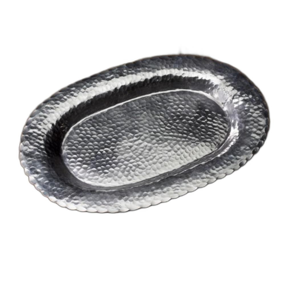 13’’ Silver Oval Stainless Steel Hammered Serving Tray - Trays