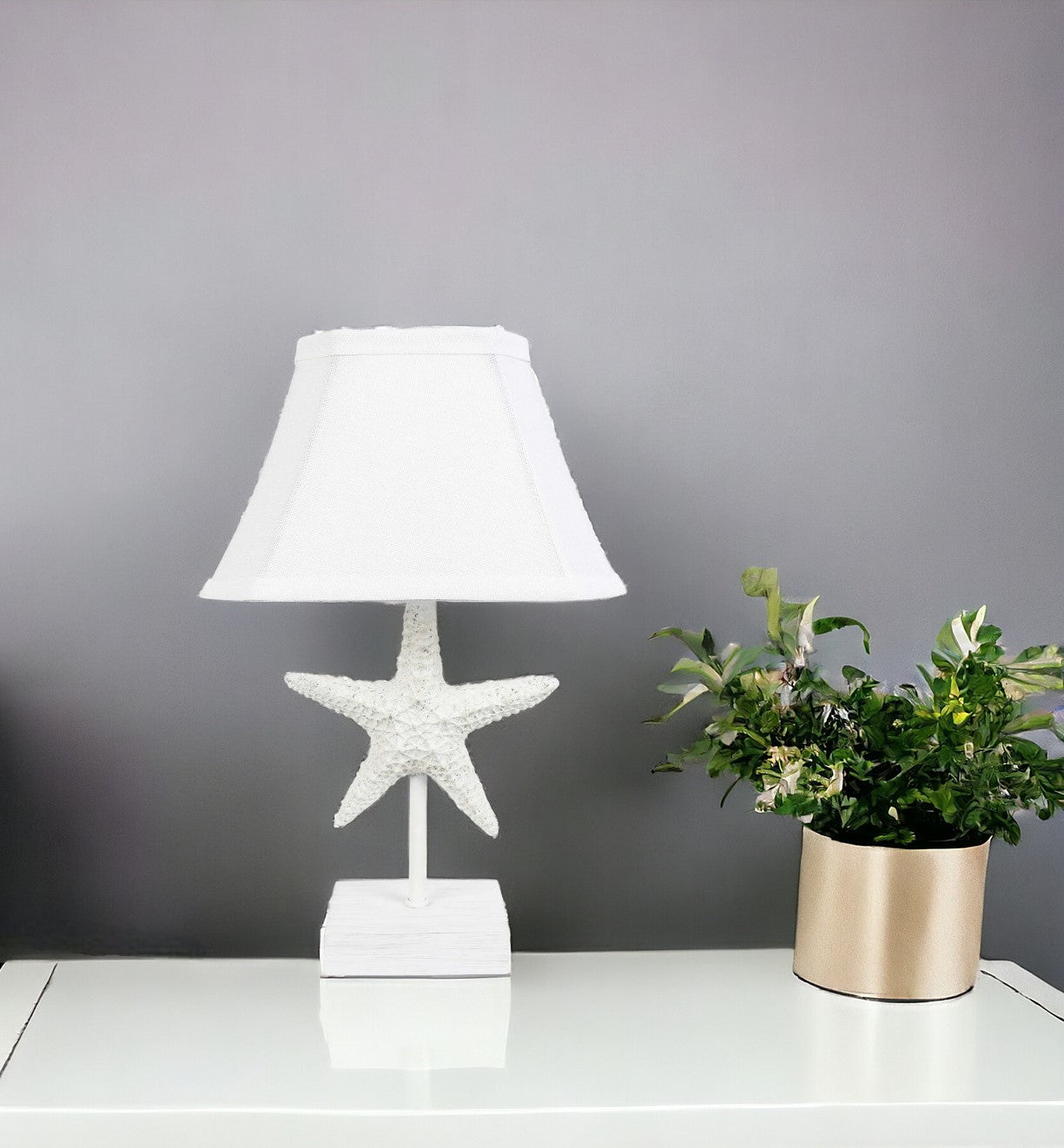 13’’ White Starfish Accent Lamp With White Bell Shade - Table Lamps