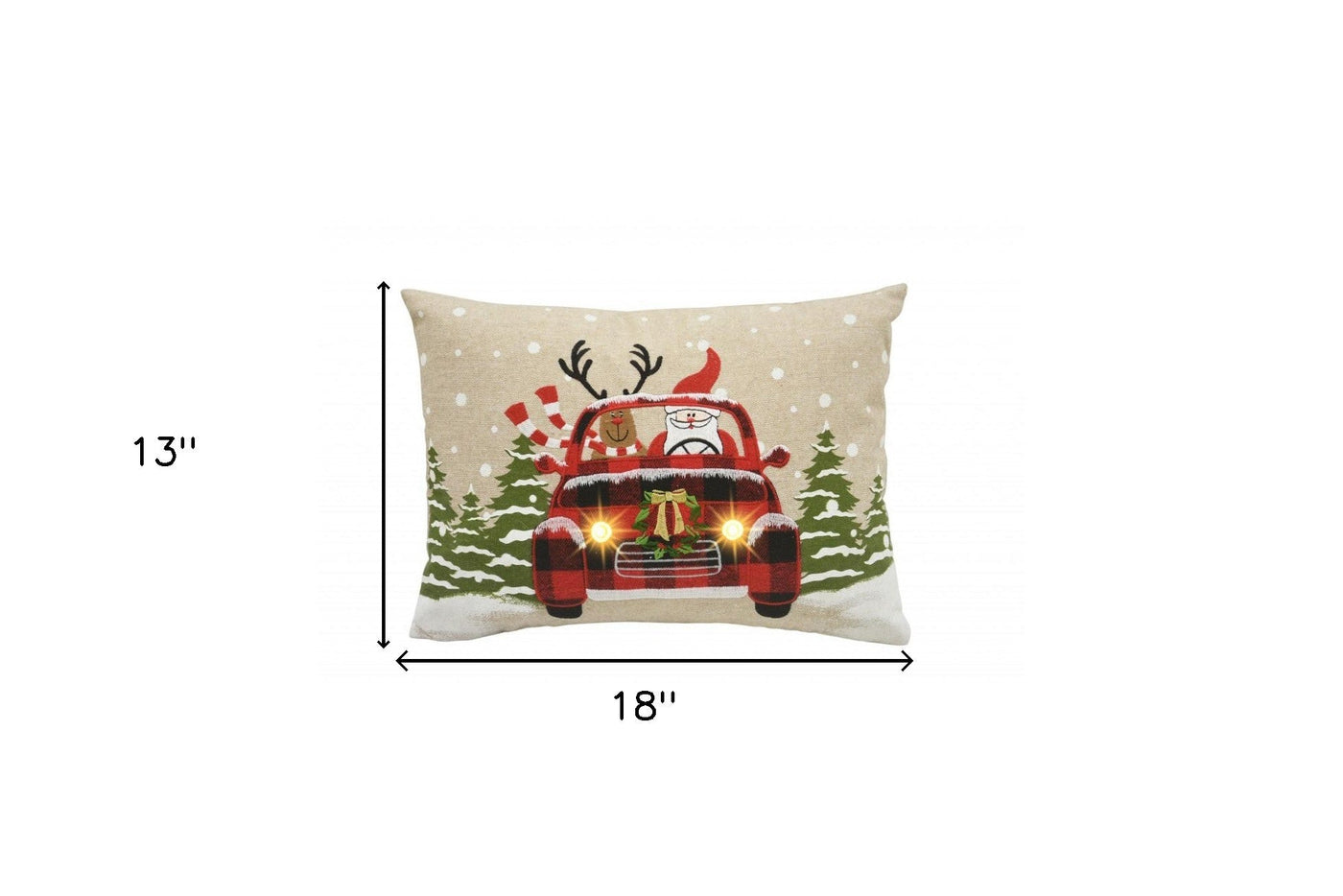 13’ X 18’ Beige and Red Christmas Holiday Van Polyester Pillow With Applique - Accent Throw Pillows