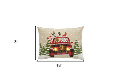 13’ X 18’ Beige and Red Christmas Holiday Van Polyester Pillow With Applique - Accent Throw Pillows