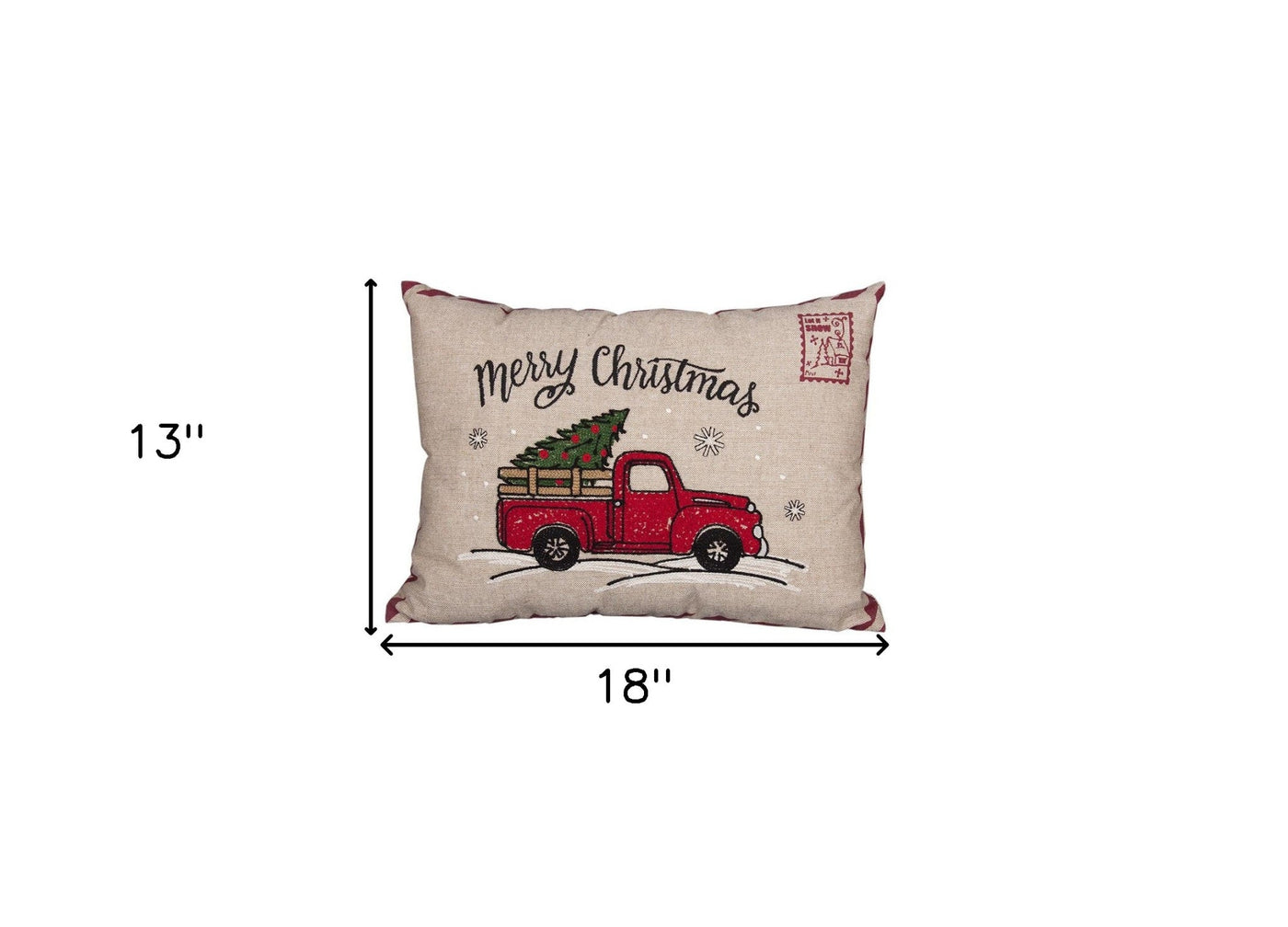 13’ X 18’ Beige and Red Christmas Holiday Van Polyester Zippered Pillow - Accent Throw Pillows