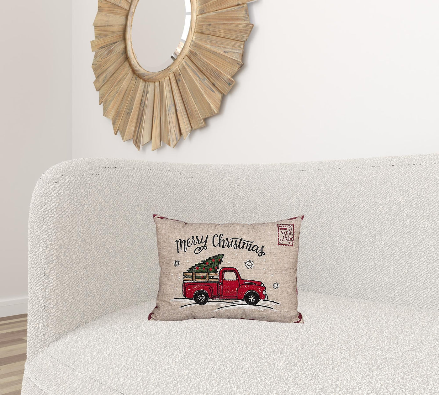 13’ X 18’ Beige and Red Christmas Holiday Van Polyester Zippered Pillow - Accent Throw Pillows