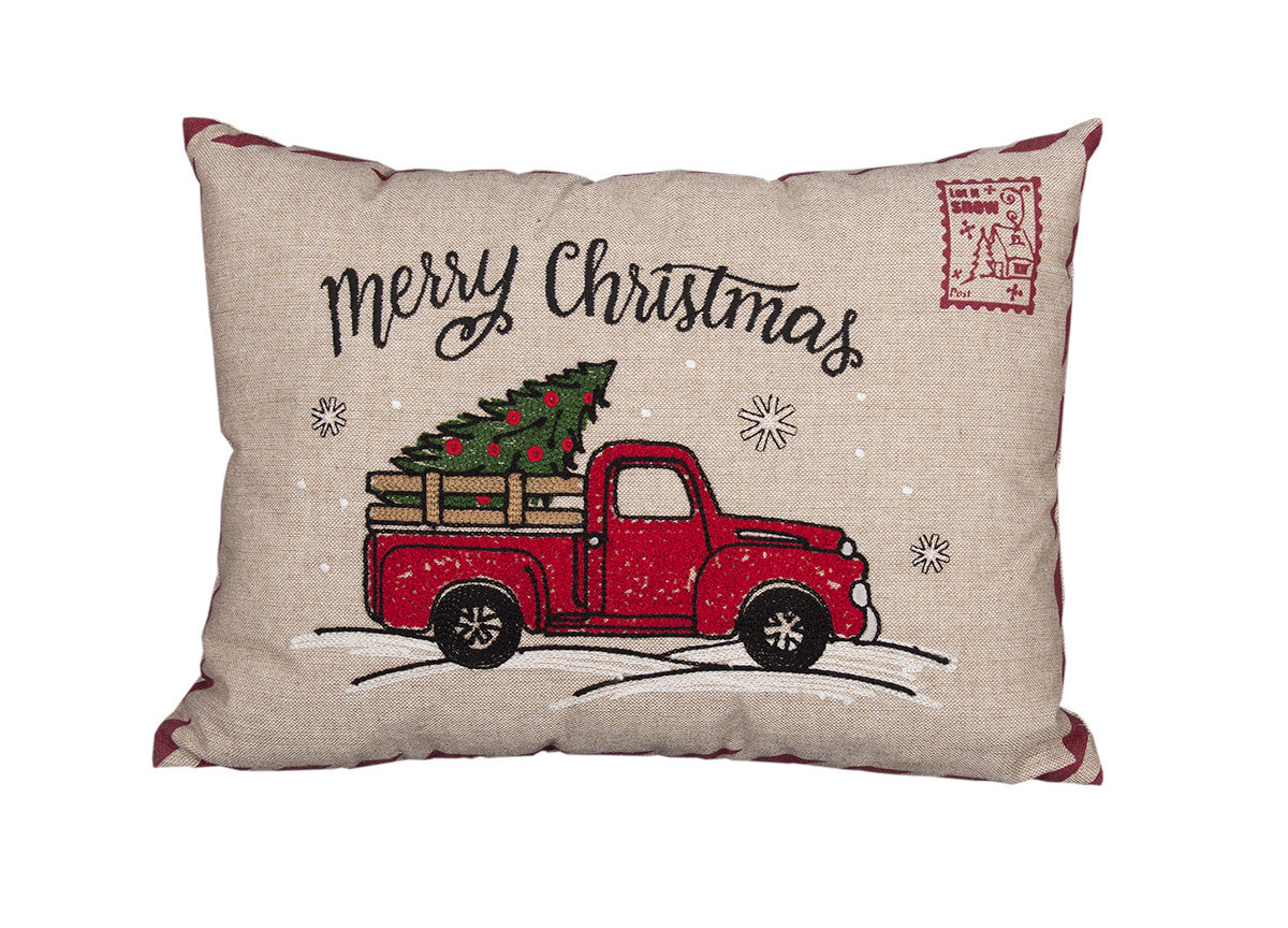 13’ X 18’ Beige and Red Christmas Holiday Van Polyester Zippered Pillow - Accent Throw Pillows