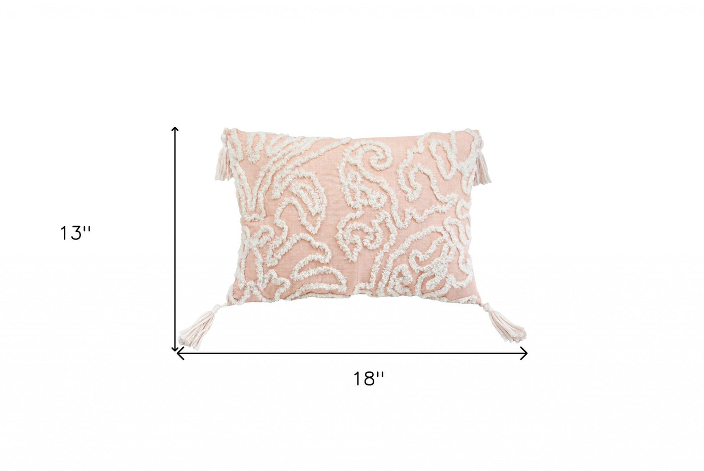 13’ X 18’ Beige And White Abstract Zippered Polyester Throw Pillow With Tassels - Accent Throw Pillows