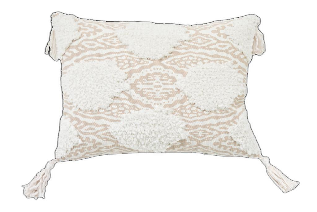 13’ X 18’ Beige And White Ogee Zippered Polyester And Cotton Blend Throw Pillow With Tassels - Accent Throw Pillows