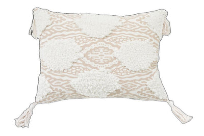 13’ X 18’ Beige And White Ogee Zippered Polyester And Cotton Blend Throw Pillow With Tassels - Accent Throw Pillows